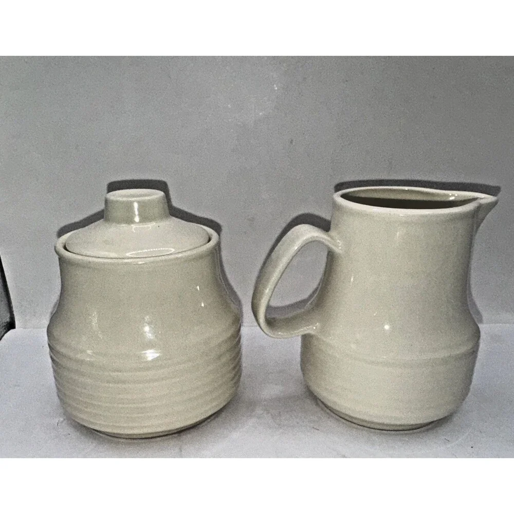 Vintage Creamer And Sugar Bowl Cream Colored 4.5” tall USA